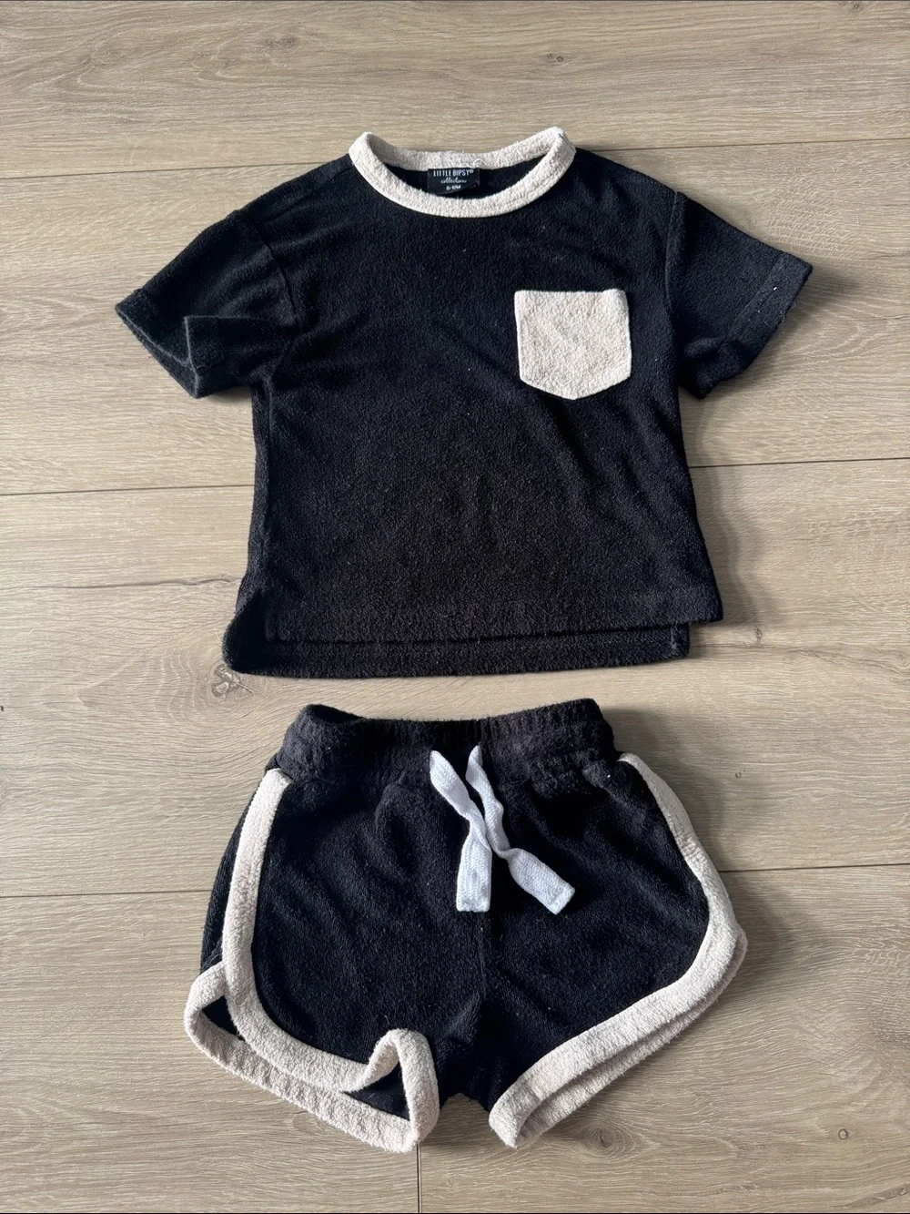 Little Bipsey Black Terry Cloth Short Set with Cream Trim